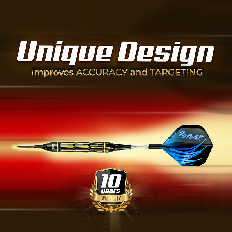 IgnatGames Plastic Tip Darts Set - Soft Tip Darts for Electronic Dart Board - Aluminum Shafts with O'rings, Extra Tips and Extra Flights + Dart Wrench + Innovative Case 22g Colossus Kraken - BeesActive Australia