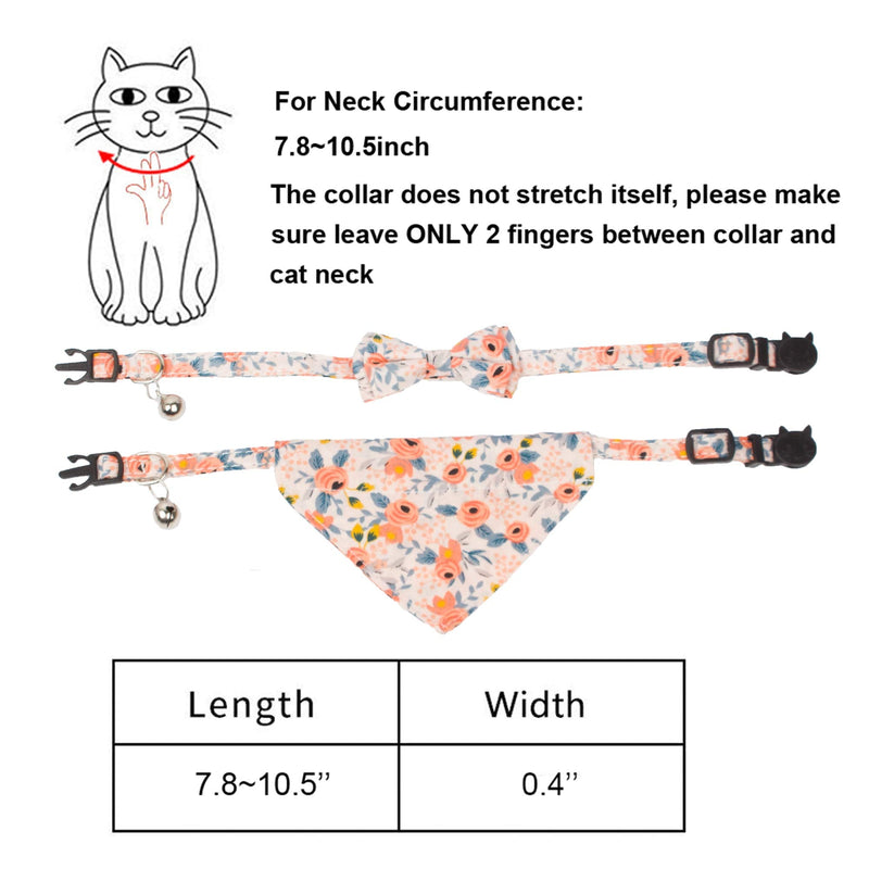 ADOGGYGO Cat Collar Breakaway with Cute Bow Tie Bell - 2 Pack Kitten Collar with Removable Bowtie Different Pattern Cat Bowtie Collar for Cat Kitten Orange Floral - BeesActive Australia