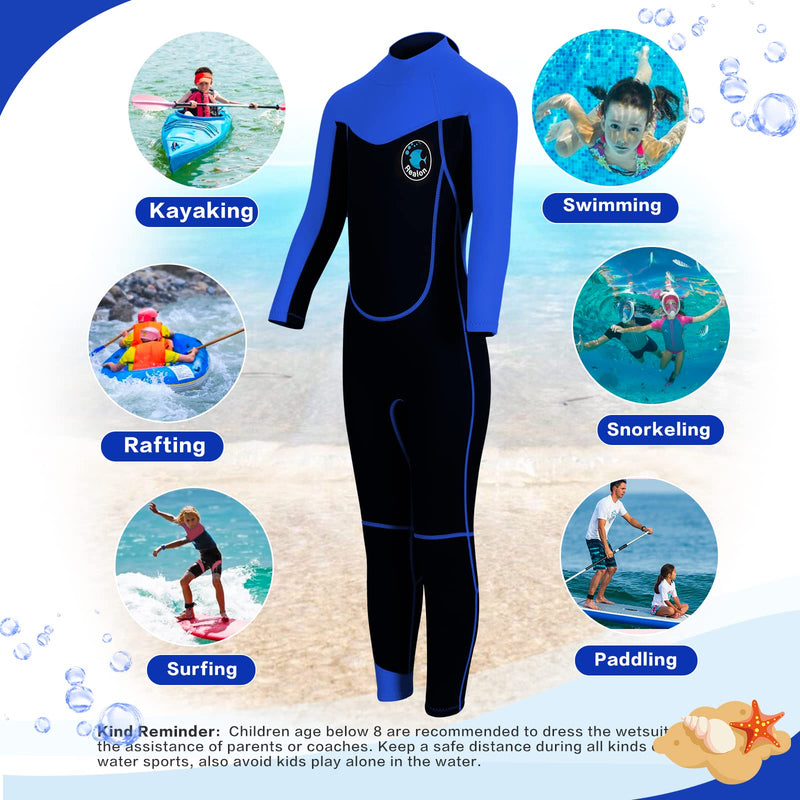 REALON Wetsuit Kids for Boys/Girls Full/Shorty Baby One Piece Wet Suit 2mm Neoprene 3t to 12t Toddler/Infant Swimsuit for Surfing Snorkeling Swimming 2mm blue full 2X-Small - BeesActive Australia