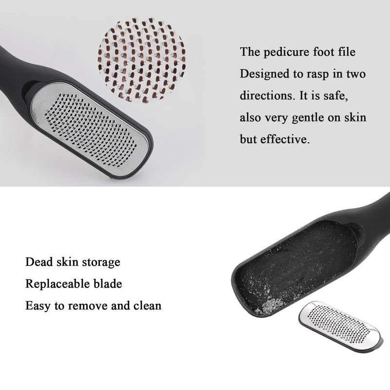 2 Pack Foot File Callus Remover, Double-Sided Foot Scrubber Works Wet or Dry Feet Stainless Steel File (2 in 1 Foot File + 1 Dead Skin Polishing) (Black+) 2 in 1 Foot File + 1 Pack Dead Skin Polishing - BeesActive Australia