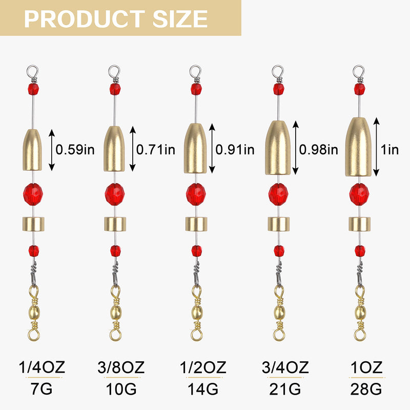 Carolina Rigs for Fishing CRR Carolina Ready Rig for Bass Fishing Saltwater Pre Rigged Carolina Rigs Kit with Bullet Fishing Weights Barrel Swivels Red Beads Size 1/4 3/8 1/2 3/4 1oz Golden 3/8oz-5pcs - BeesActive Australia