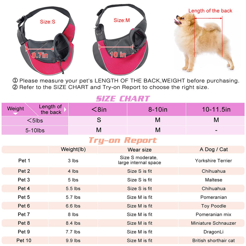 WOYYHO Pet Dog Sling Carrier Puppy Sling Bag Small Dogs Cats Carrier Adjustable Strap Mesh Hand Free Dog Satchel Carrier for Outdoor Travel ( M ( up to 10 lbs ) , Pink ) - BeesActive Australia