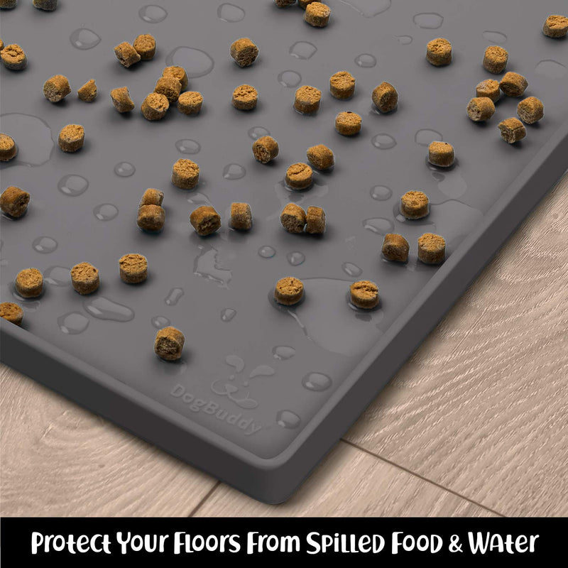 DogBuddy Dog Food Mat - Waterproof Dog Bowl Mat, Silicone Dog Mat for Food and Water, Pet Food Mat with Edges, Dog Food Mats for Floors, Nonslip Dog Feeding Mat L: 24" x 16" Shadow - BeesActive Australia