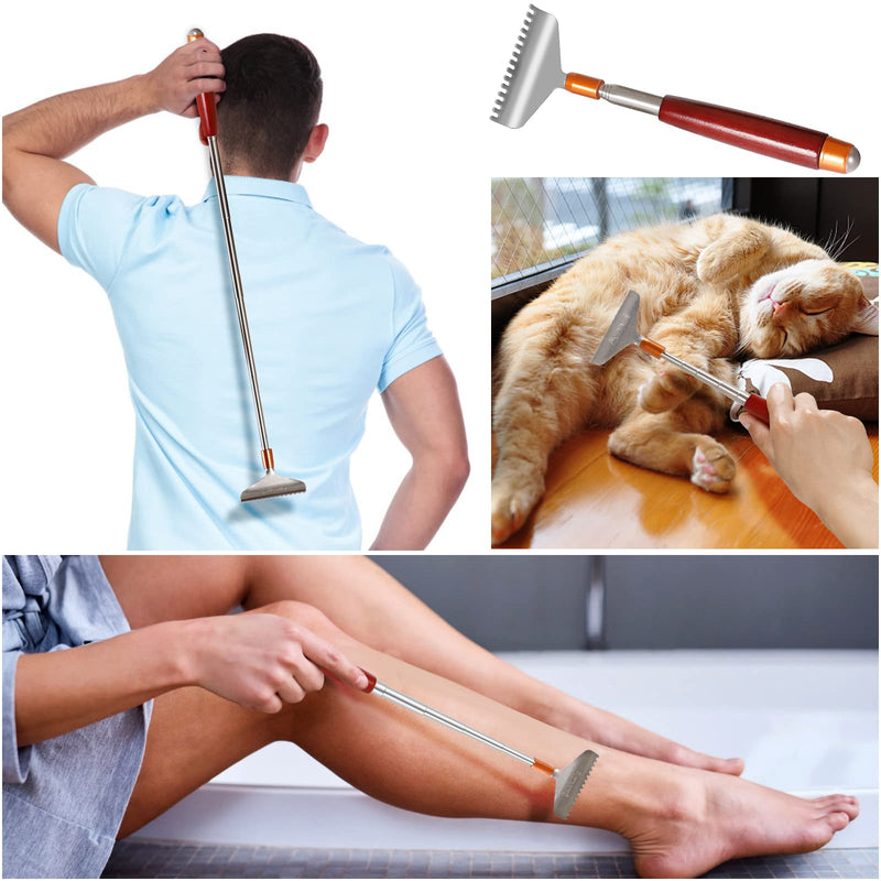 Long Back Scratcher, Azymi Telescopic Back Scratcher for Men Women 24Inch with Wood Handle- Massage Roll, Upgraded Wide Steel 15-Tooth Head, Compact Sturdy Metal Hand Back Scratchers Massager L - BeesActive Australia