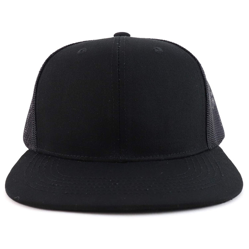 Trendy Apparel Shop Oversize 2XL Blank Plain Flatbill Mesh Snapback Baseball Cap One Size Black - BeesActive Australia