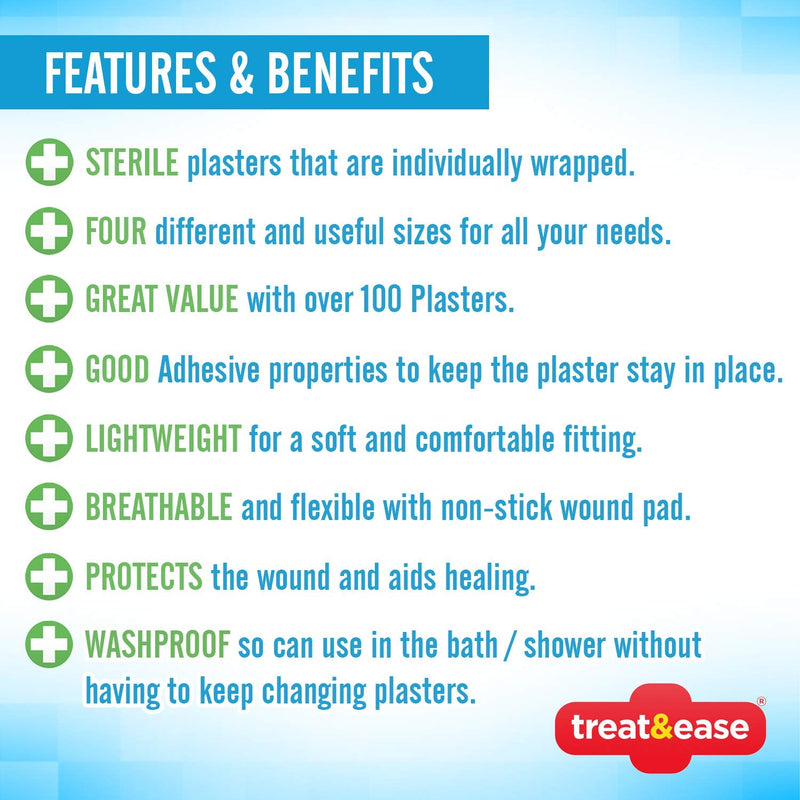 110 Treat&Ease Waterproof Plasters & Dressing Supplies | Breathable Childrens Plasters Waterproof Assorted Plasters Kids | Round, Small, Medium, Large Finger Plasters for First Aid Kit + SOL Notebook - BeesActive Australia