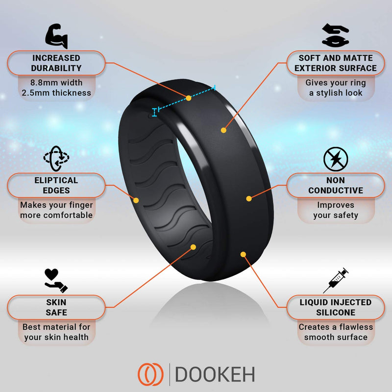 Dookeh Breathable Mens Silicone Wedding Rings, Rubber Ring Bands For Men, Black Blue Camo Engagement Band, Best for Workout, 1-4-7 Pack A-Black 7 - BeesActive Australia