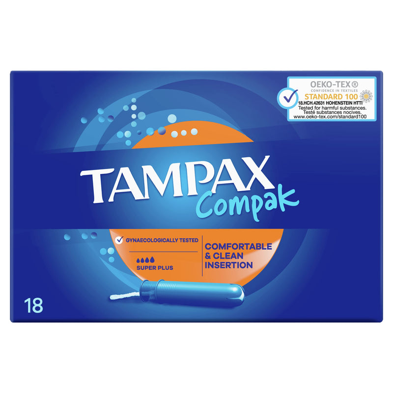 Tampax Compak Tampons, Super Plus With Applicator, 18 Tampons, Leak Protection And Discretion, Super Absorbent - BeesActive Australia