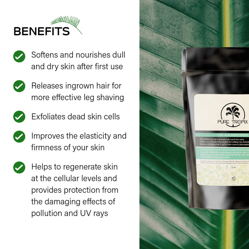 Pure Tropix Organic Lime Acai Body Exfoliating Scrub | Deeply Cleanse, Heal, & Moisturize w/ Vitamins & Essential Oils | 8 oz (236) ml - BeesActive Australia