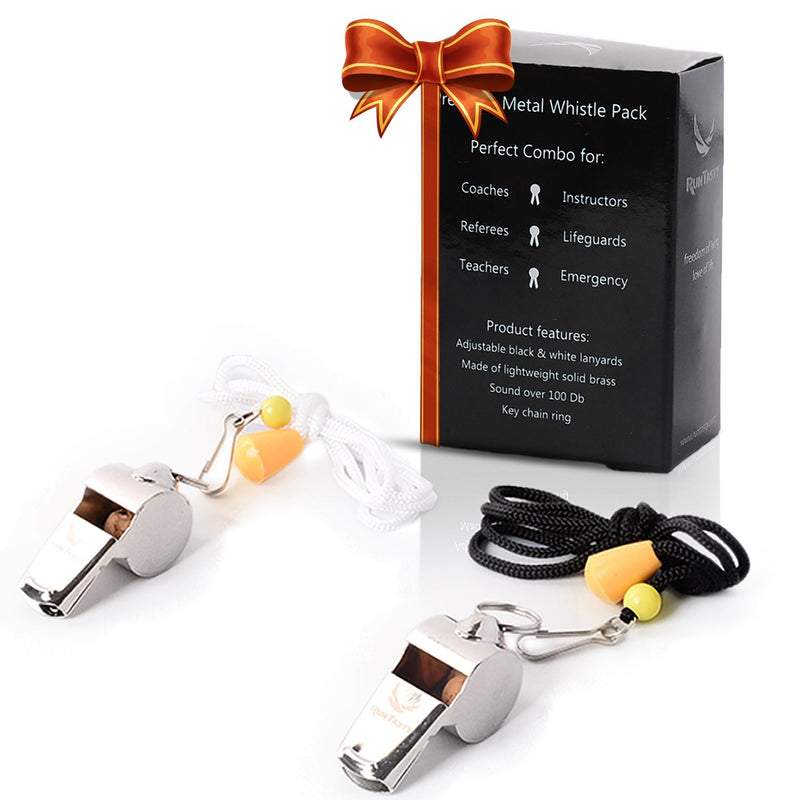[Voted No.1 Whistles] Premium Metal Whistle Pack of 2 with Adjustable & Removable Lanyard. Ideal for Survival, Teacher, Football/Basketball/Soccer Coach, Sports, Safety, Emergency or Protection! - BeesActive Australia