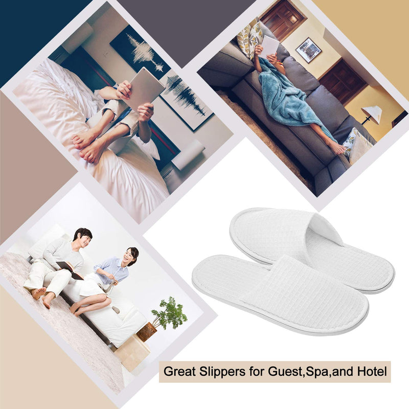 echoapple Waffle Closed Toe White Slippers-Two Size Fit Most Men and Women for Spa, Party Guest, Hotel and Travel (Large, White-5 Pairs) 9-11 Women/7-10 Men - BeesActive Australia