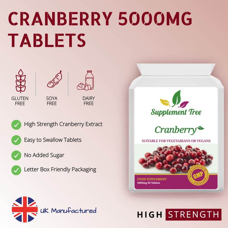 Cranberry 5000mg 90 Tablets | High Strength Cranberry Supplement | UK Manufactured | Vegans & Vegetarians Friendly - BeesActive Australia