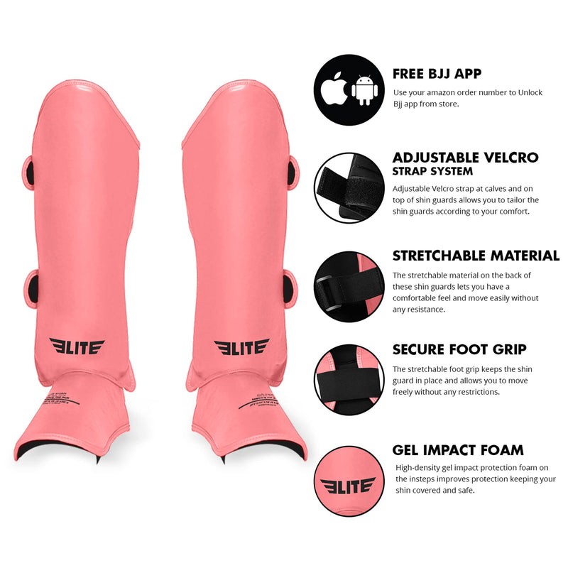 Elite Sports Muay Thai MMA Kickboxing Boys and Girls Shin Guards for Age 4 to 8 Years, Instep Guard Sparring Protective Leg Shin Kick Pads for Kids Pink - BeesActive Australia