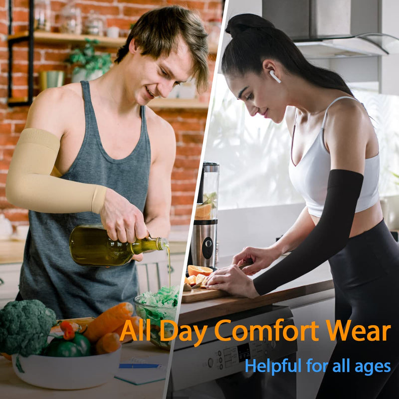 Normers 20-30 mmHg Medical Lymphedema Compression Arm Sleeve for Men & Women (Single), Full Arm Support with Dot Silicone Band, Graduated Compression Arm Brace for Arthritis, Swelling, Bursitis, Dvt. Black Large - BeesActive Australia