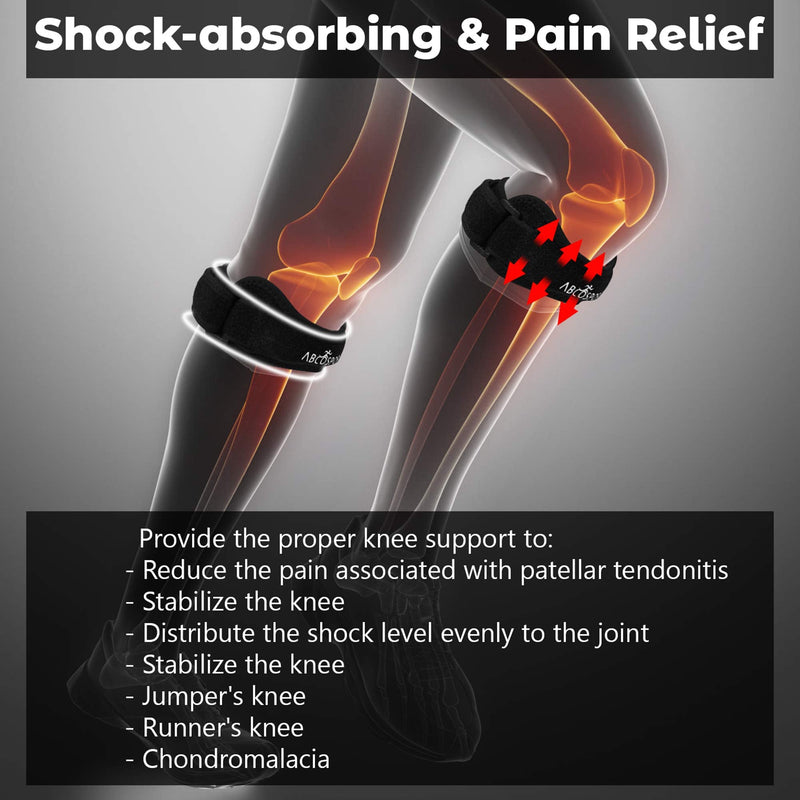 Abco Tech Patella Knee Strap - Knee Pain Relief - Tendon and Knee Support for Running, Hiking, Soccer, Basketball, Volleyball and Exercise - Runners Knee Stabilizer - Adjustable Band Black - 2 Pack - BeesActive Australia