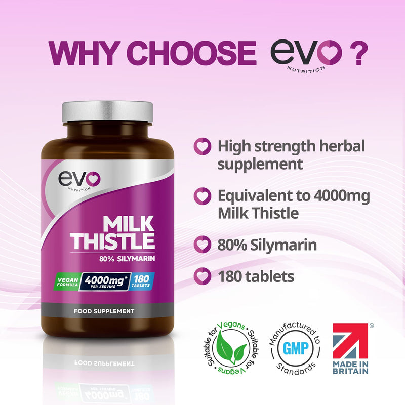 Milk Thistle Tablets - High Strength 4000mg Supplement - 180 Tablets (3-Month Supply) - 80% Silymarin - Vegan - Liver Support - Made in UK - BeesActive Australia