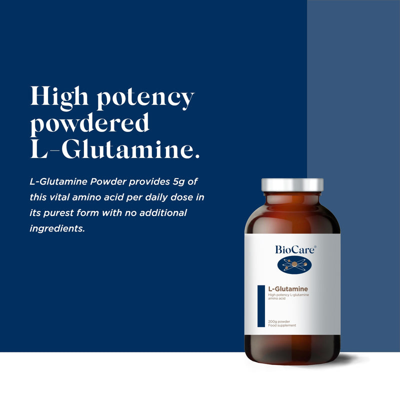 BioCare L-Glutamine Powder | Food Supplement Suitable for Vegetarians & Vegans - 200g, 40 Days' Supply - BeesActive Australia