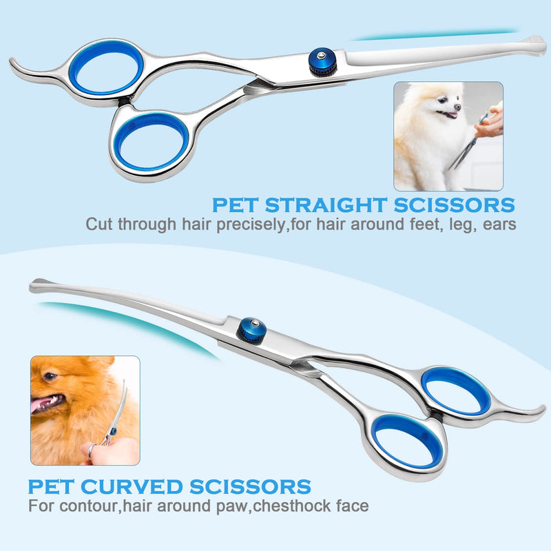 Dog Grooming Scissors Kit with Safety Round Tips, Liren Professional 6 in 1 Grooming Scissors for Dogs, Heavy Duty Stainless Steel Sharp and Durable Pet Grooming Shears for Dogs and Cats - BeesActive Australia