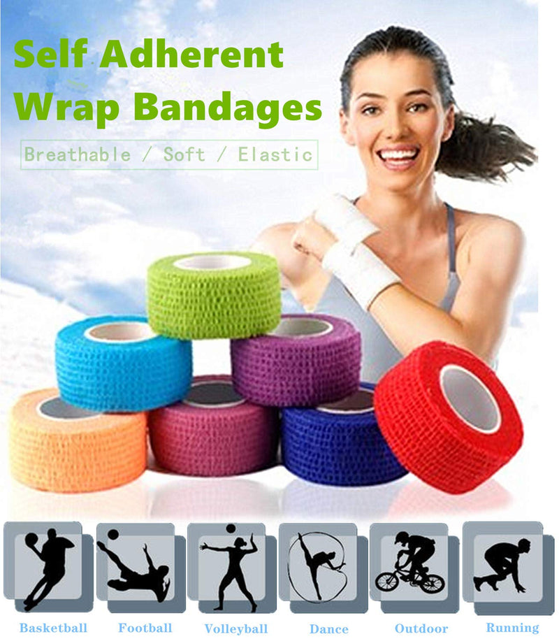 12 Pack 1" x 5 Yards Self Adhesive Elastic Bandage Wrap Stretch Self-Adherent Tape for First Aid,Sports, Wrist, Ankle (10 Colors) Multicolor 1 Inch (Pack of 12) - BeesActive Australia