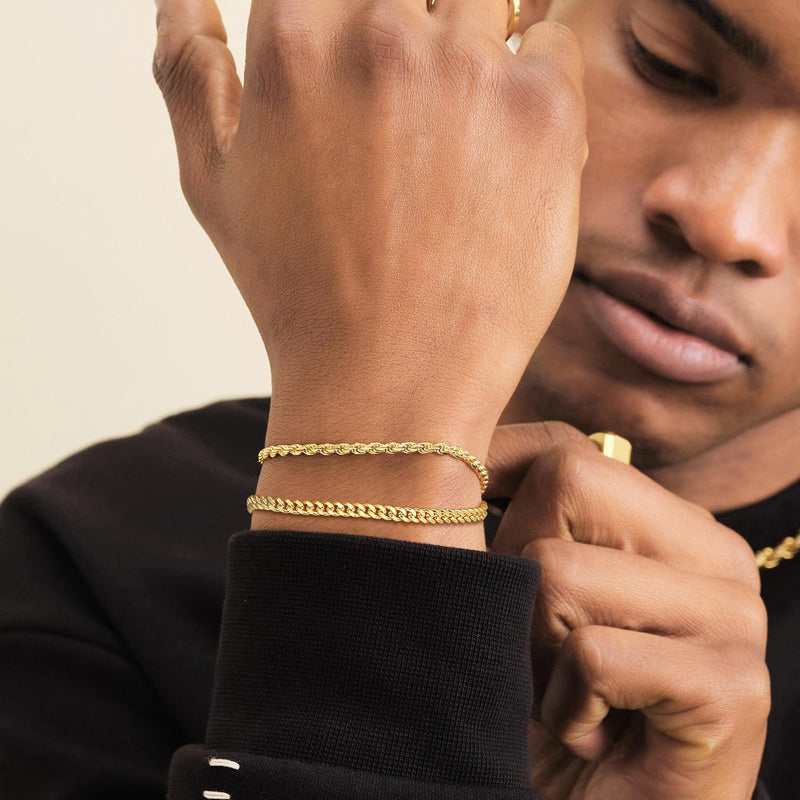 Poaiiu Silver/Gold Layered Chain Bracelets Sets for Men Women Sterling Silver Rope Figaro Cuban Link Chain Bracelets Set Men Jewelry Gifts for Dad Boyfriend Husband Rope Gold - BeesActive Australia