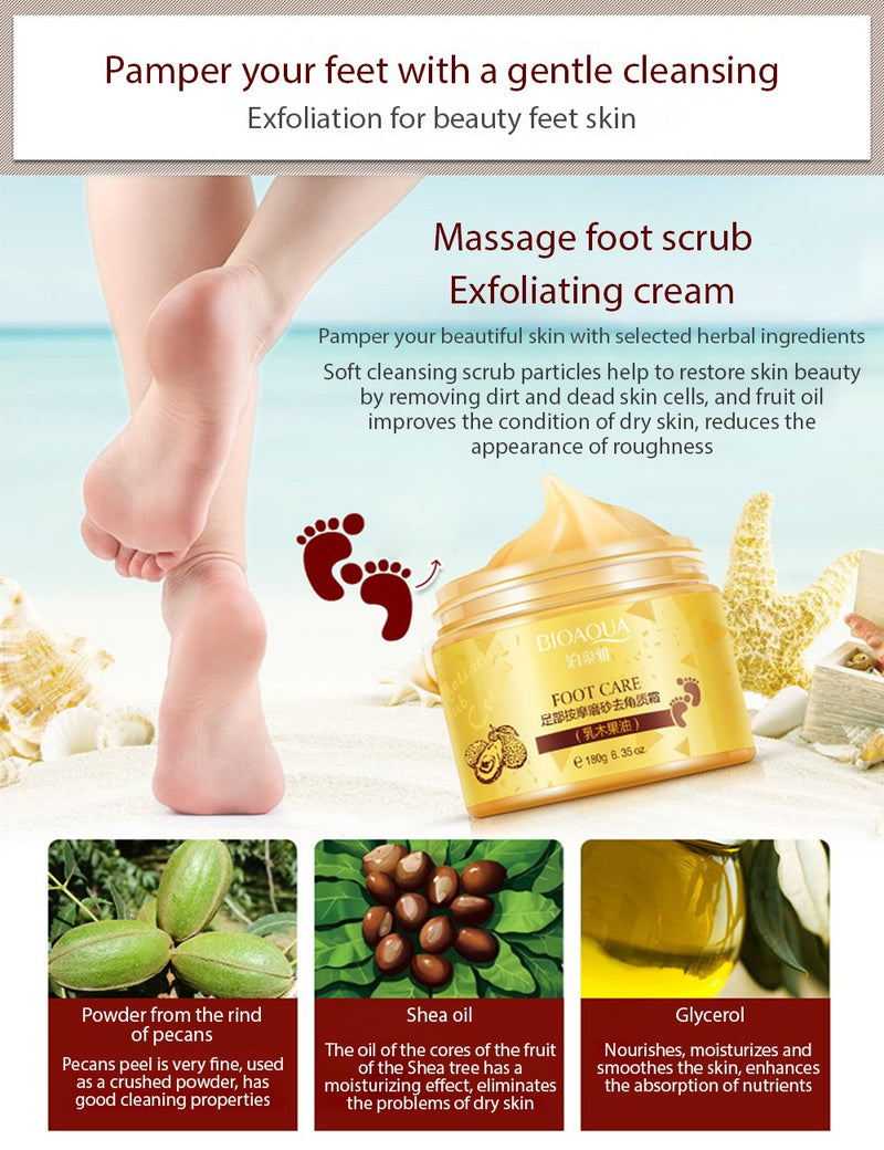 BIOAQUA Foot Care Herbal Massage Scrub-Exfoliating Cream Cleansing Delicate Feet Skin Shea Oil Natural Extracts180g - BeesActive Australia