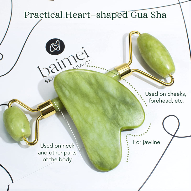 BAIMEI Jade Roller and Gua Sha Tool, Facial and Neck Massager, Gua Sha Soothes, Calms and Relaxes The Skin, Eliminates Eye Puffiness - BeesActive Australia