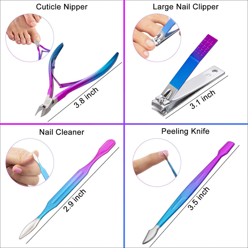 CGBE Manicure Set Nail Clippers Pedicure Kit Men Women Grooming kit Manicure Professional Nail Care Tools Gift 12Pcs with Luxurious Travel Case Colorful-12pcs - BeesActive Australia