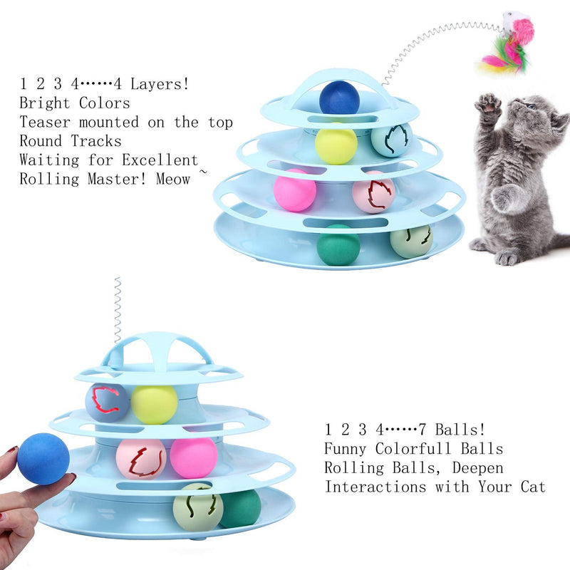 Cats Toys Ball Tower and Track Interactive Toys Latest 4 Level Interactive Pet Toys with 7 Colorful Catnip Flash Balls Suitable for Kittens Chase Healthy Physical Exercise - BeesActive Australia
