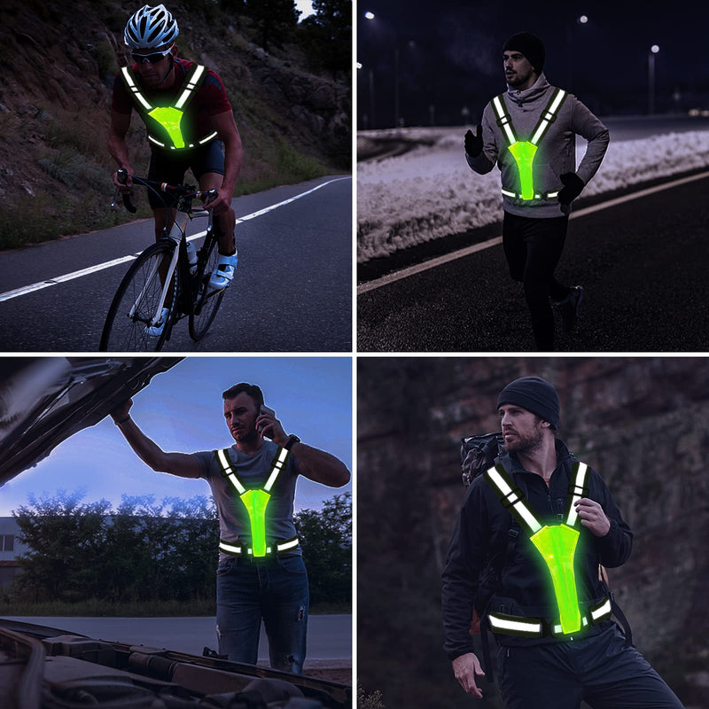 LED Reflective Vest Running Gear, USB Rechargeable LED Light Up Vest High Visibility with Adjustable Waist/Shoulder Green - BeesActive Australia