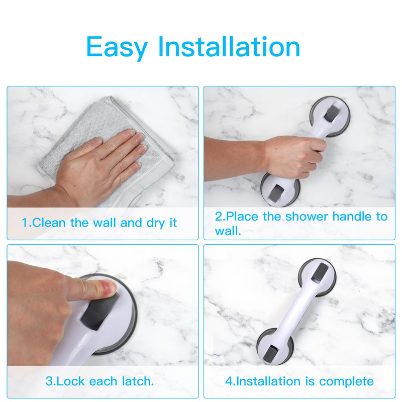 Suction Bathroom Grab Rails, Happybase 2pcs 12 inch Hand Rail for Disabled, Portable Grab Bars, Safety Shower Handle with Suction Cup Fitting, Bath Grips for Elderly Handicap Children Disability Aids Black+gery - BeesActive Australia