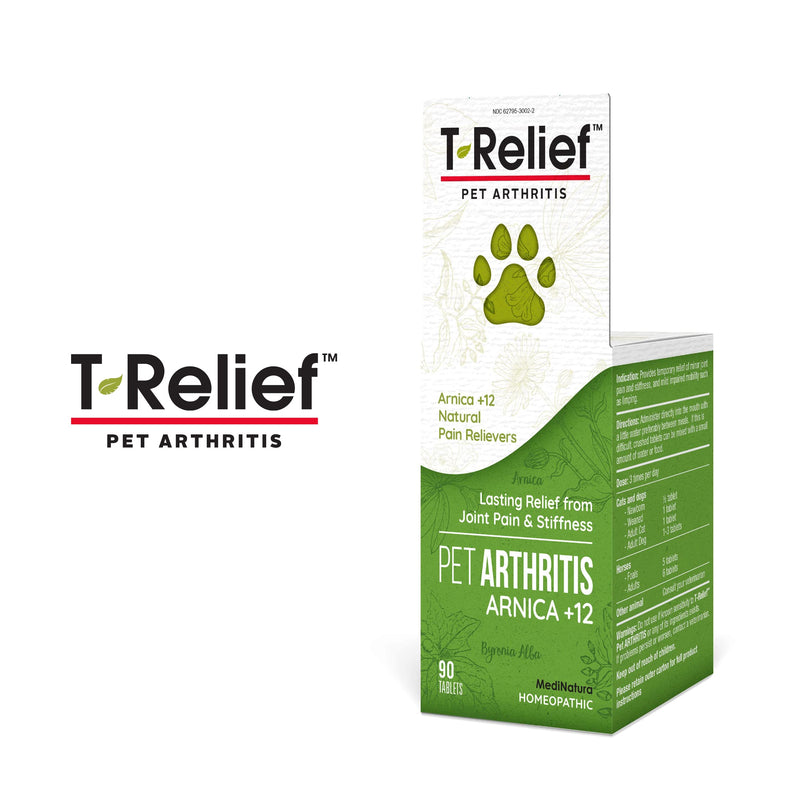 MediNatura T-Relief Pet Arthritis Pain Relief Arnica +12 Powerful Natural Medicines Help Reduce Hip & Joint Pain, Soreness & Stiffness - Vet Approved, Fast-Acting Soother for Dog & Cat - 90 Tablets - BeesActive Australia