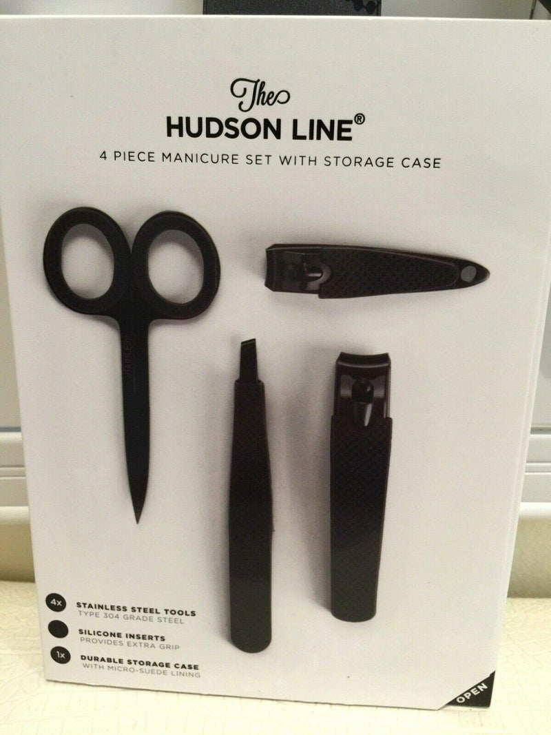Hudson Line 4 pcs Manicure Pedicure Set Black Nail Clippers Stainless Steel Case - BeesActive Australia
