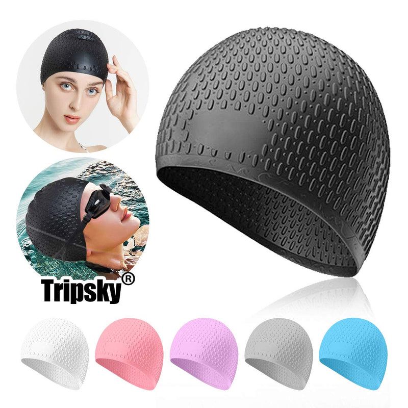 Tripsky Silicone Swim Cap,Comfortable Bathing Cap Ideal for Curly Short Medium Long Hair, Swimming Cap for Women and Men, Shower Caps Keep Hairstyle Unchanged black - BeesActive Australia