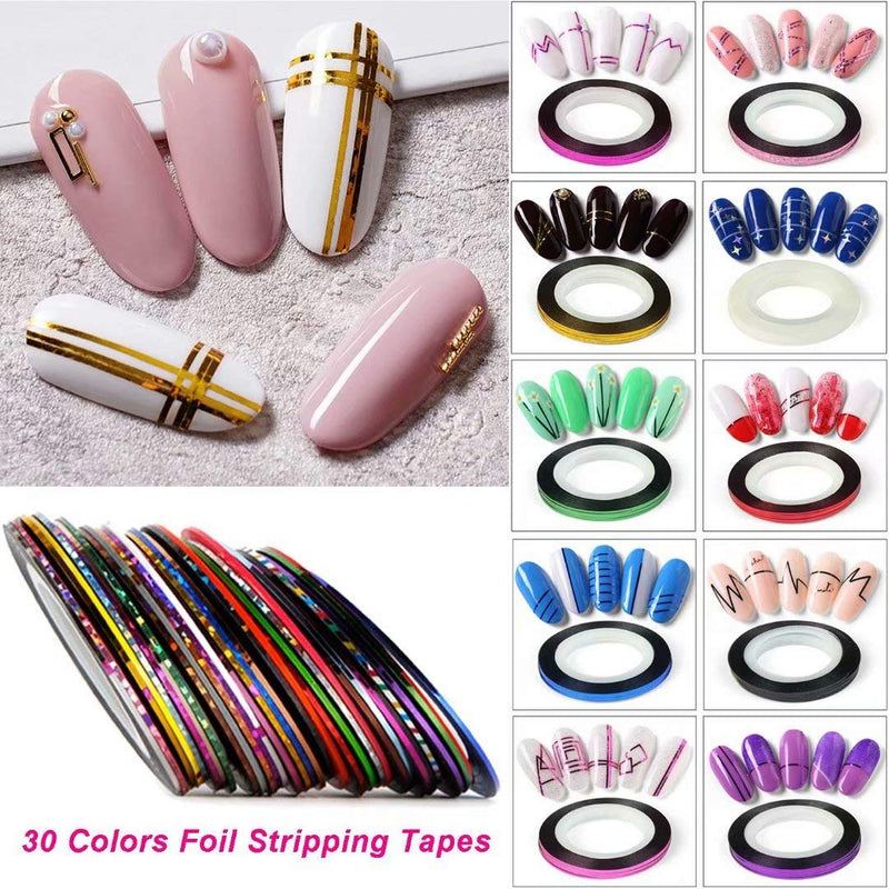 Nail Art supplies, JOYJULY 30 Striping tape & 15pcs nail art Brushes Set & 5pcs Dotting Pen & 3pcs 3D nail art Rhinestones Nail Art Kit tools accessories Decoration Diamond foil - BeesActive Australia