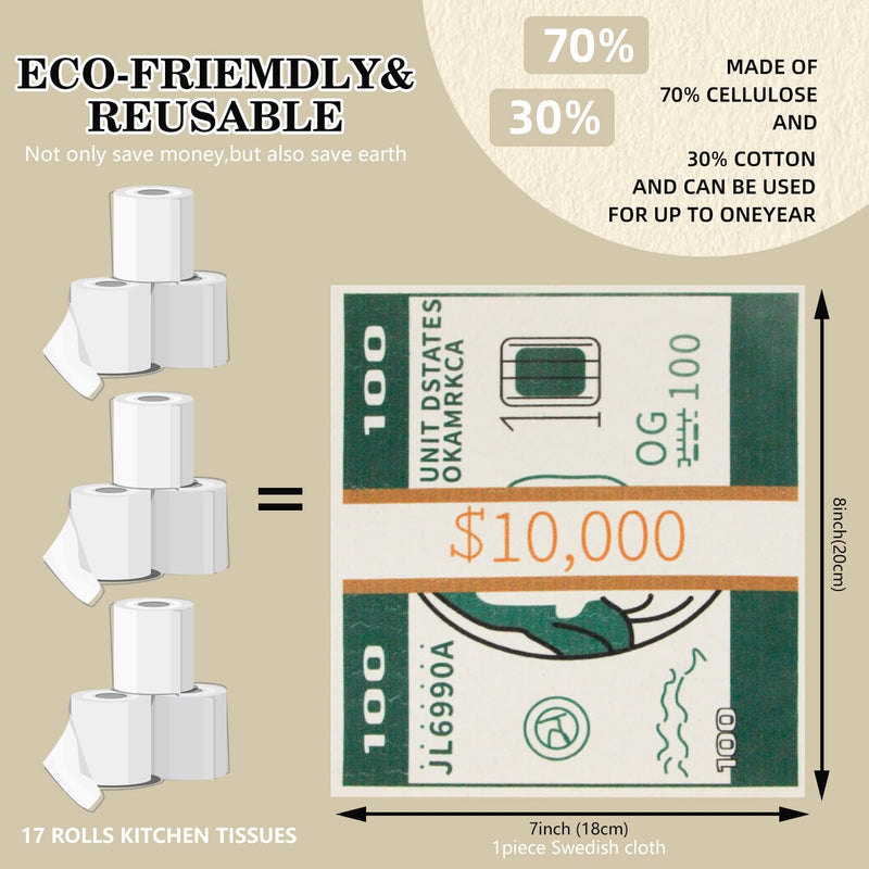 Spunspon Swedish Kitchen Dish Cloths - 6 Pack Reusable Paper Towels for Counters & Dishes - Eco Friendly Cellulose Sponge Cloth - Assorted (US Dollar) Us Dollar - BeesActive Australia