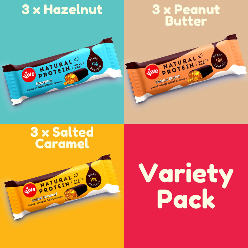 Vive Gluten Free Protein Bars, High Protein Snacks, Vegan, High-Fibre, 100% Natural, Non-Dairy, Variety, 12-Pack Variety Pack 12 Count (Pack of 1) - BeesActive Australia