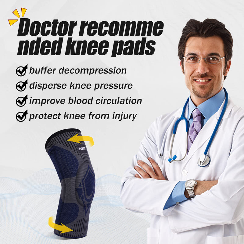 KUBAO Compression knee brace for meniscus tear arthritis pain and support, Knee Support Bandage for Pain Relief, Medical Knee Pad for Work Out, Gym, Hiking, Arthritis, ACL, PCL,One Piece Set A1-Dark Grey Large - BeesActive Australia