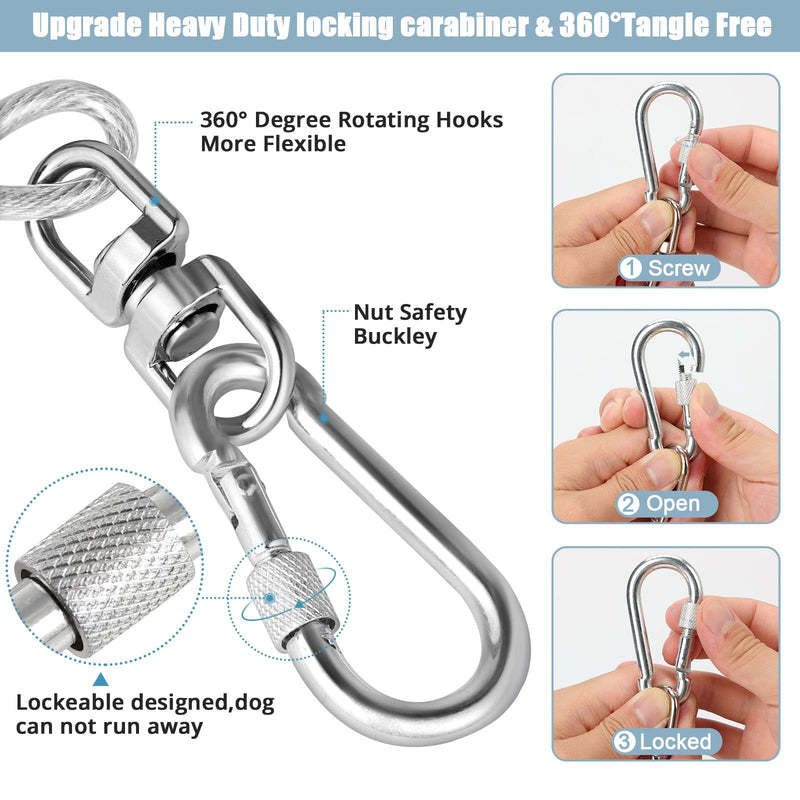 jenico Dog Tie Out Cable - 15 FT Dog Runner Cable with Swivel Hook, Dog Leash Run Tether for Yard Outdoor and Camping, Rust- Proof Training Line for Small to Medium Pets Up to 500 LBS 15FT Silver - BeesActive Australia