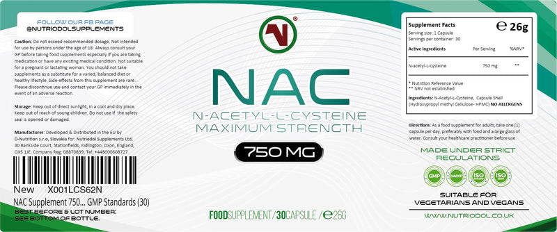 NAC Supplement 750mg | Vegan Capsules | N-Acetyl-Cysteine Amino Acid - High Bioavailability - Providing Non Toxic Stable Form of L-Cysteine - EU Made to ISO and GMP Standards (30) 30 Count (Pack of 1) - BeesActive Australia