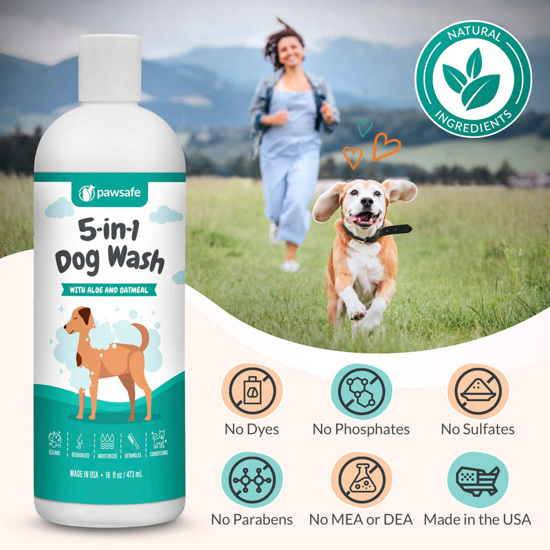 PawSafe Dog Shampoo and Conditioner - 5-in-1 Dog Wash with Moisturizing Aloe and Oatmeal for Dry, Sensitive and Itchy Skin. Helps with Shedding, Dandruff, Allergies and Odor Control - BeesActive Australia