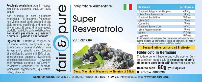 Super Resveratrol, Natural Trans-resveratrol from Knotweed and bioflavonoids (quercetin, Rutin, OPC), Vegan, 90 resveratrol Capsules - BeesActive Australia
