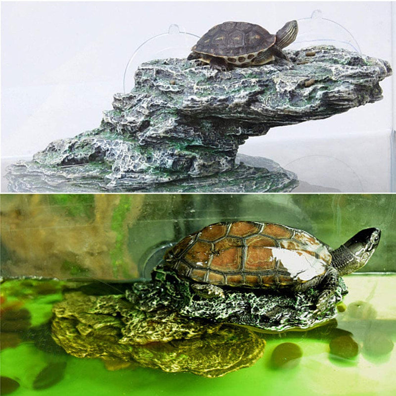 PINVNBY Turtle Basking Platform Reptile Climbing Shale Resin Step Ledge Stone Aquarium Ornament Rock Landscaping Decoration with Suction Cups for Frogs Newts Amphibians Lizard 8.2”Lx3.3”Wx3.1”H - BeesActive Australia