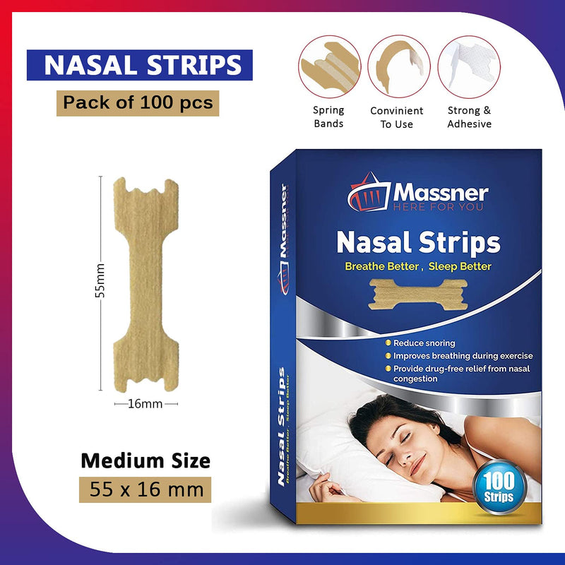 100 Medium Nasal Strips Anti Snore Aid for Fast Relief- Stops Snoring aids for Men Better Sleep Nose Strips Gentle 55x16mm, Big 3 Month Supply - BeesActive Australia