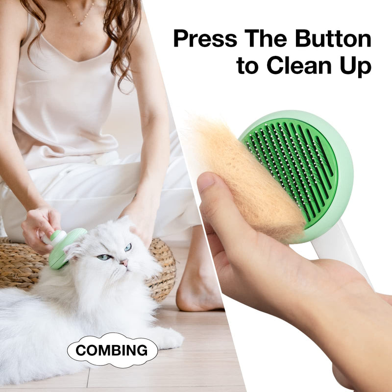 Cat Brush for Shedding, Pet Grooming Self Cleaning Slicker Brush for Cats & Dogs, Cat Deshedding Brush Easily Removes Tangles Hair and Loose Undercoat, Mats Tangled Hair Shedding Brush (Green) Green - BeesActive Australia