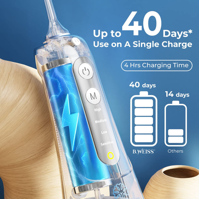 Water Dental Pick for Teeth: High-Power Cordless Water Flosser, Oral Irrigator, Water Jet for Plaque Removal, IPX7 Waterproof, Rechargeable, 4 Teeth Cleaning Modes with Sensitive Mode for Gentle Gums White - BeesActive Australia