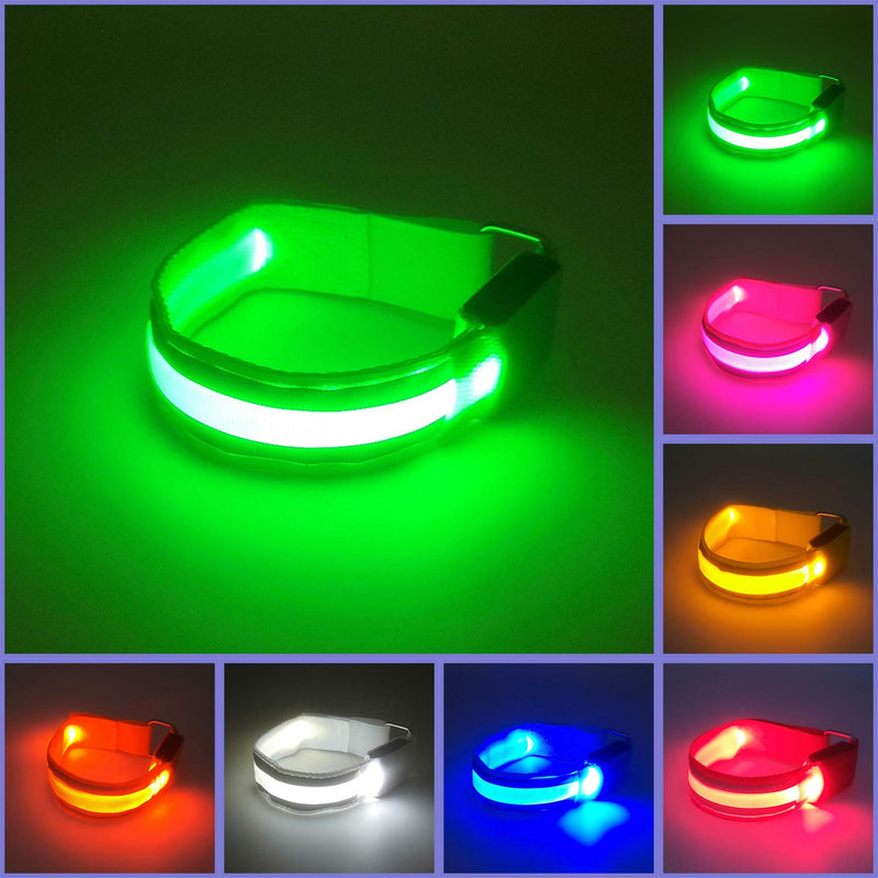 2 Pack LED Armband, USB Chargeable for Running Cycling Exercising Glow Light up in Dark Night Running Gear Safety Reflective Sports Event Wristbands Green - BeesActive Australia