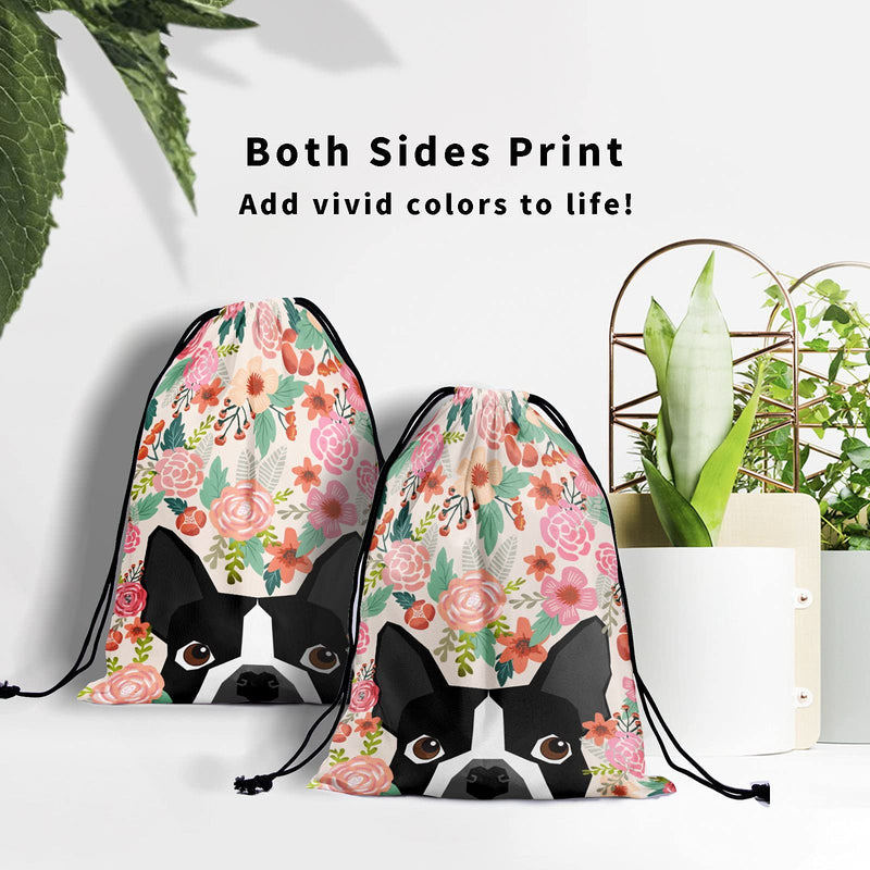 Gymnastics Grip Bag Floral Boston Terrier Drawstring Bag Sports Equipment Bag - BeesActive Australia