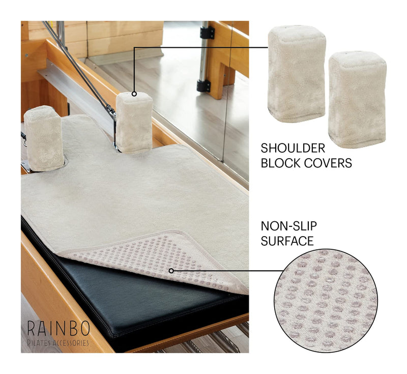 Pilates Reformer Non-Slip Mat Towel (Included 2 Pcs Shoulder Block Covers) Beige - BeesActive Australia