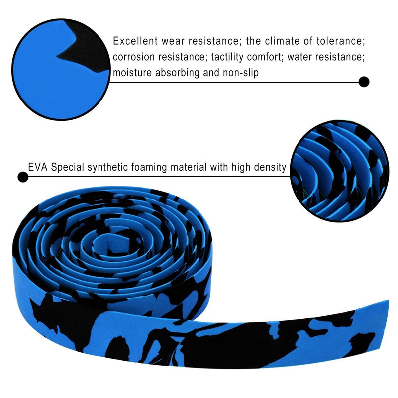 TOPCABIN Camouflage Series Comfort Gel Road Bike Handlebar Tape Bike Bar Tape with Reflective Bar Plugs Camouflage Blue - BeesActive Australia