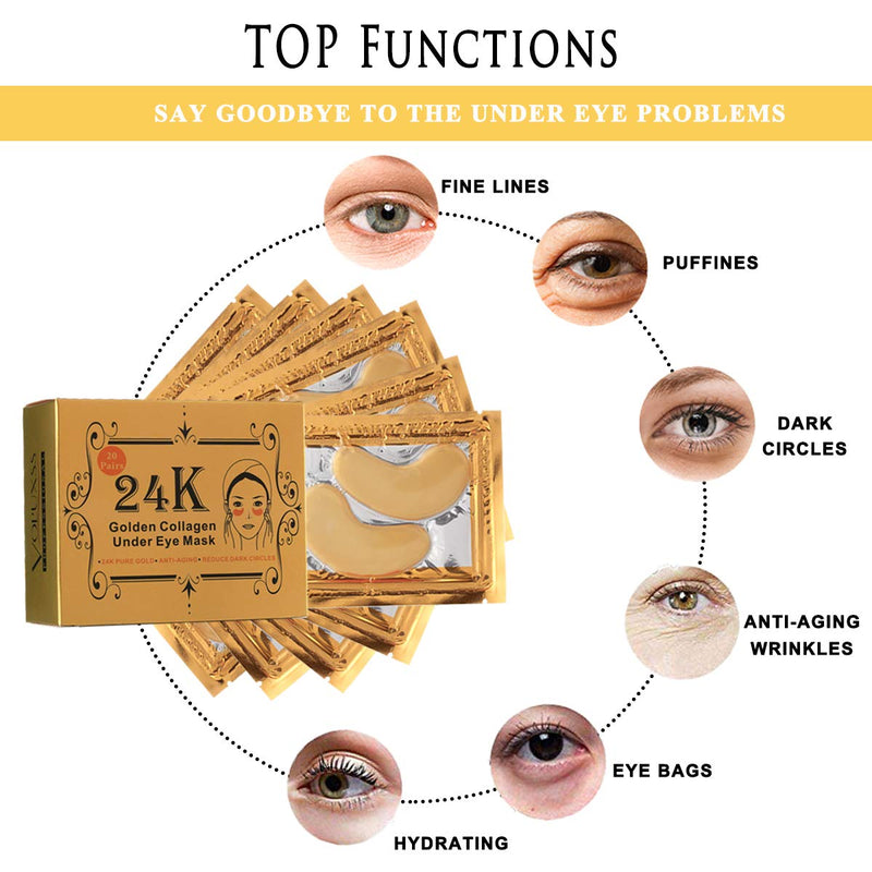 Under Eye Patches - 24K Gold Collagen Under Eye Mask with Anti-Aging Hyaluronic Acid,Under Eye Pads Reduce Dark Circles,Eye Bags,Puffy Eyes & Anti Wrinkles,Best Under Eye Gel Treatment Pads,20 Pairs - BeesActive Australia